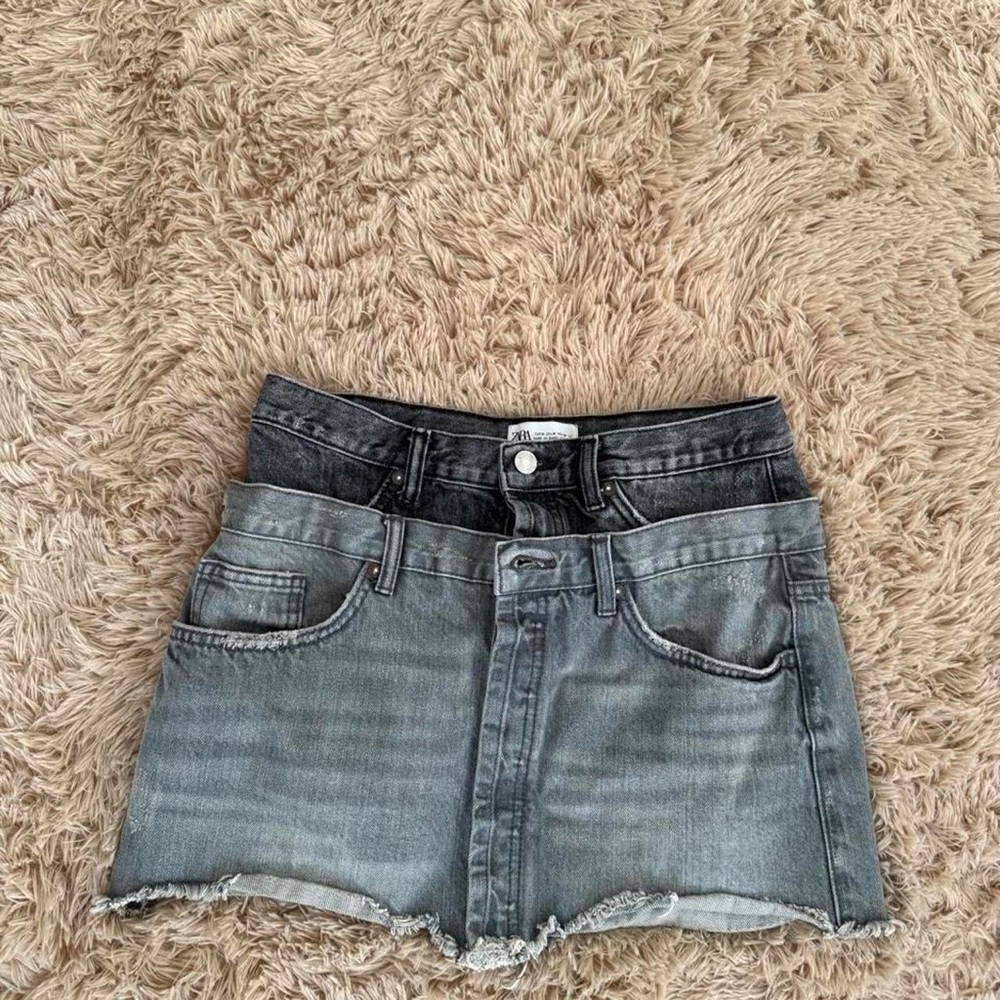Zara Two-Tone Grey Denim Mini Skirt